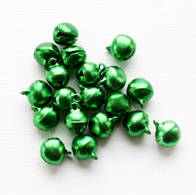 25 Jingle Bell Metallic Green Aluminum Charms 3D - XC110