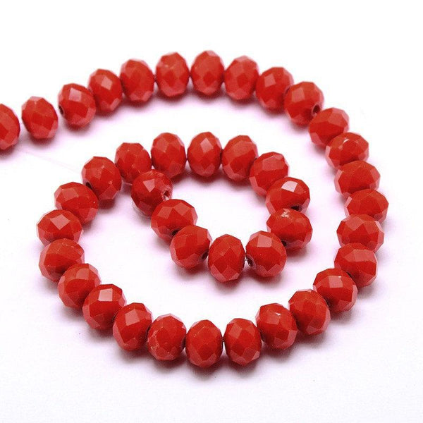 Faceted Glass Beads 8mm x 6mm - Ruby Red - 25 Beads - BD694