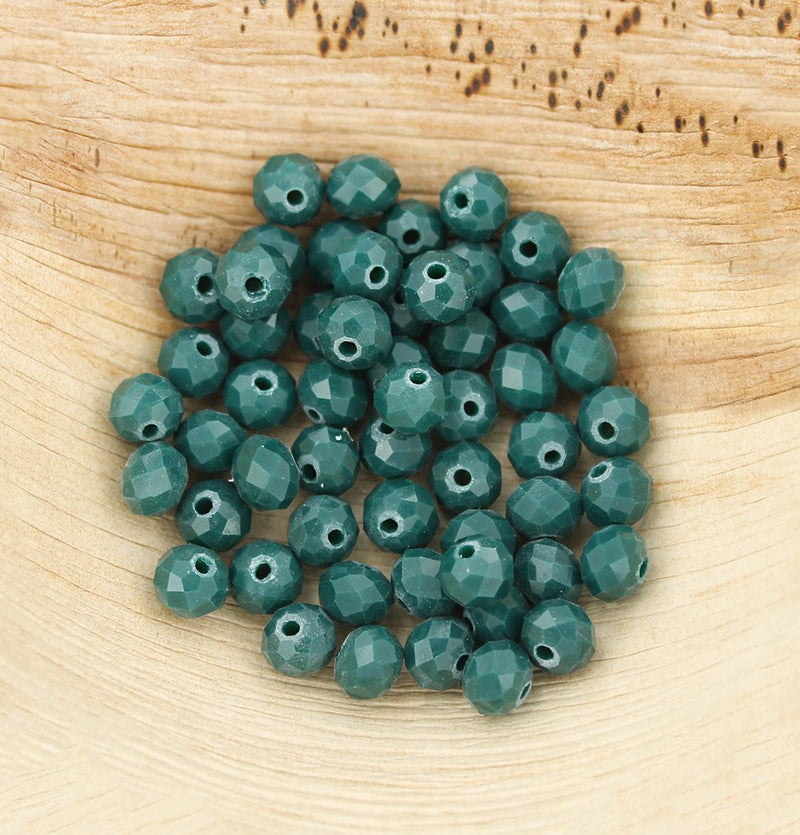 Faceted Glass Beads 8mm x 6mm - Deep Sea Green - 25 Beads - BD690