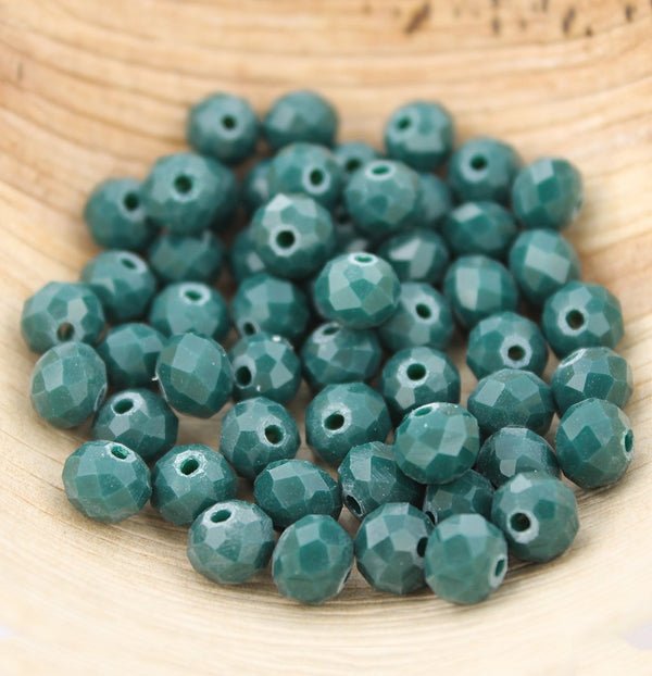 Faceted Glass Beads 8mm x 6mm - Deep Sea Green - 25 Beads - BD690