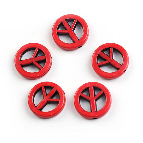 Peace Sign Acrylic Beads 17mm - Ruby Red - 25 Beads - BD146