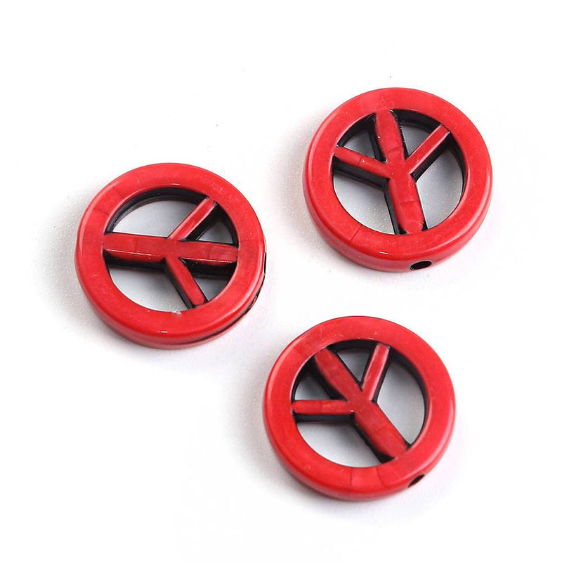 Peace Sign Acrylic Beads 17mm - Ruby Red - 25 Beads - BD146