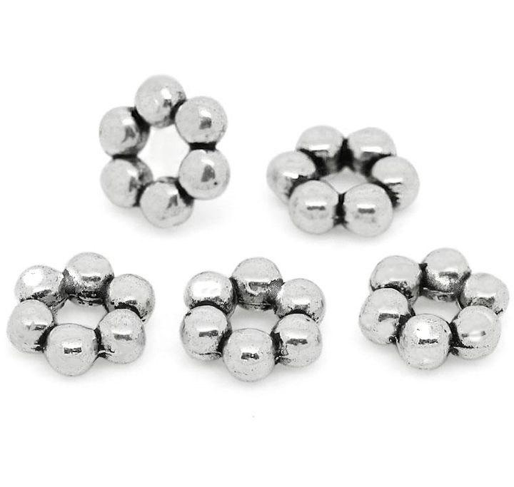 Daisy Spacer Beads 8mm x 9mm - Silver Tone - 25 Beads - SC2922