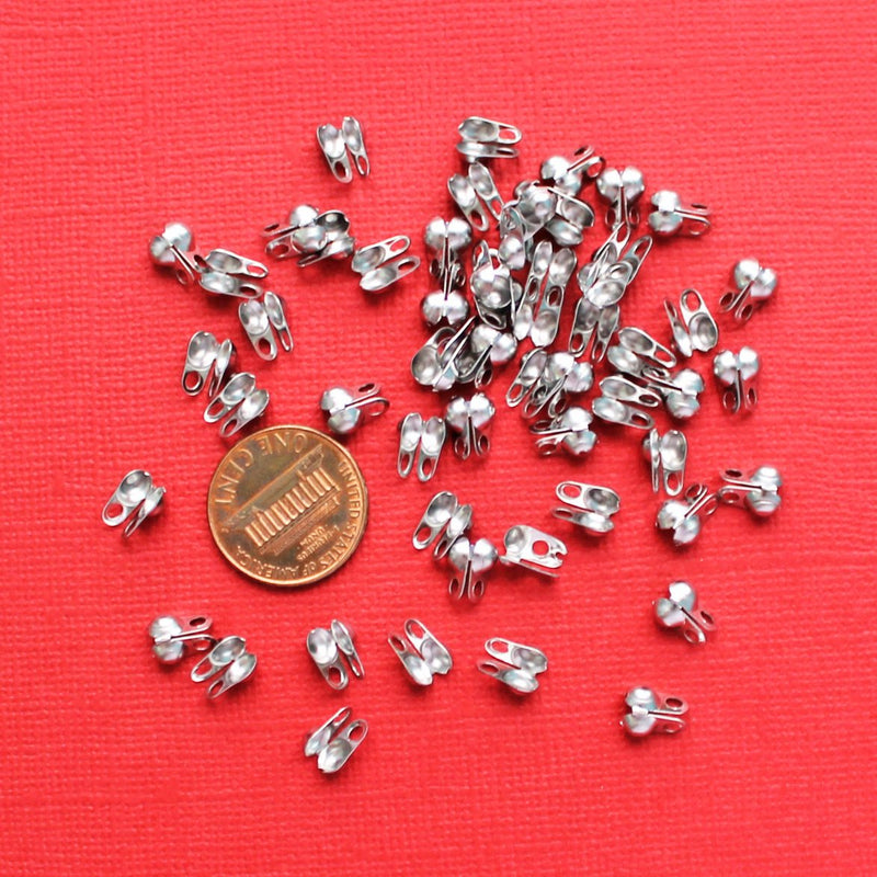 Silver Tone Bead Tips - 8mm x 4mm Clamshell - 25 Pieces - FD472