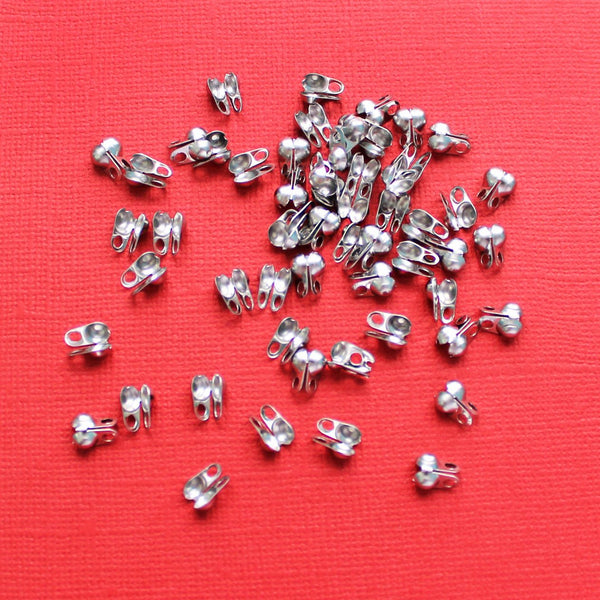 Silver Tone Bead Tips - 8mm x 4mm Clamshell - 25 Pieces - FD472