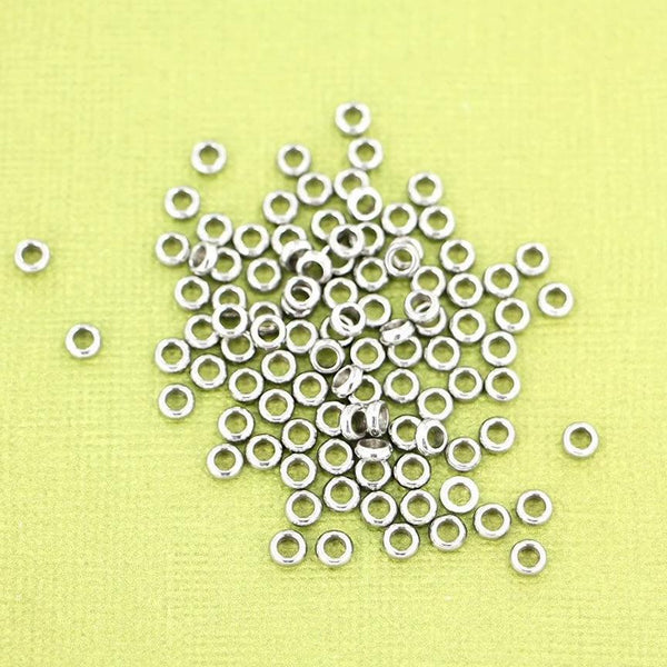Ring Spacer Beads 4mm x 1.5mm - Silver Stainless Steel - 25 Beads - FD526