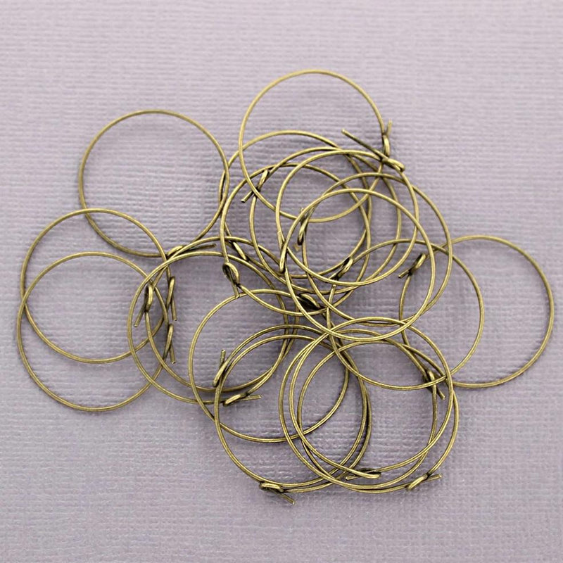 Bronze Tone Earring Wires - Wine Charms Hoops - 25mm - 25 Pieces - Z107