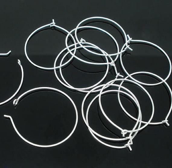 Silver Tone Earring Wires - Wine Charms Hoops - 20mm - 24 Pieces - Z080