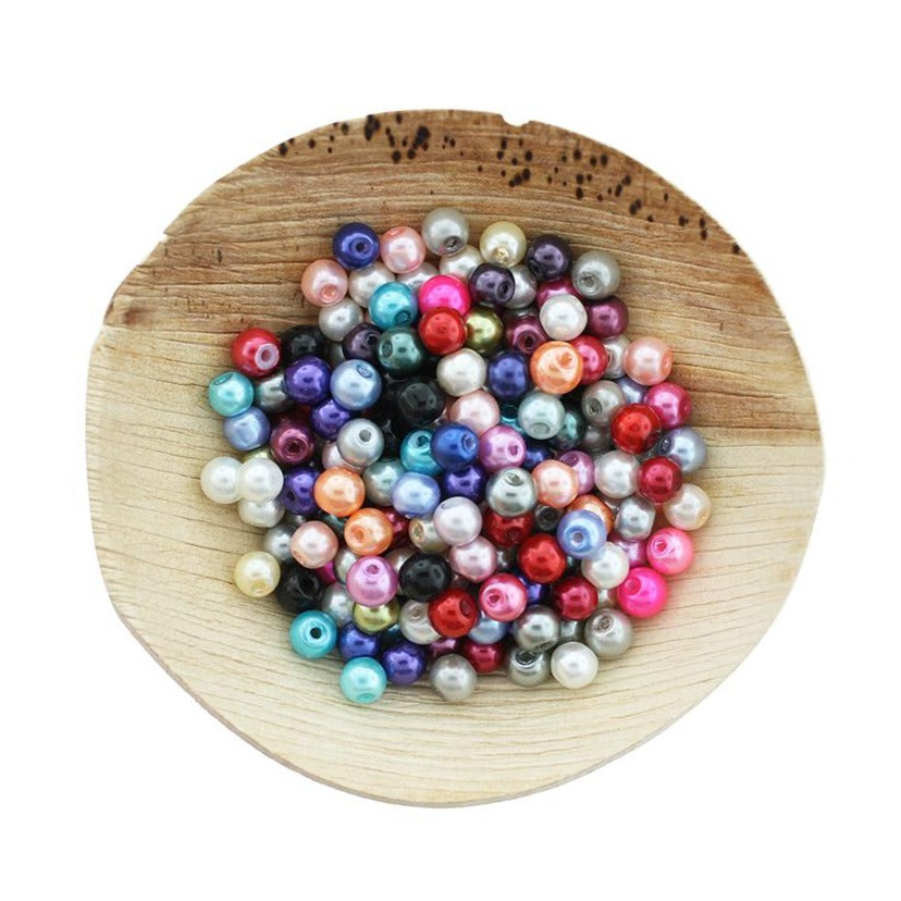 250 Round Glass Beads - Assorted Pearl Rainbow Colors - Choose Your Size!