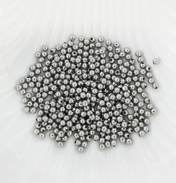 Perles Intercalaires Rondes 3mm x 3mm - Acier Inoxydable Argenté - 250 Perles - FD490