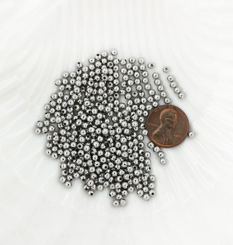 Perles Intercalaires Rondes 3mm x 3mm - Acier Inoxydable Argenté - 250 Perles - FD490