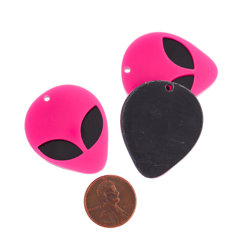 2 Pink Alien Acrylic Charms - K613