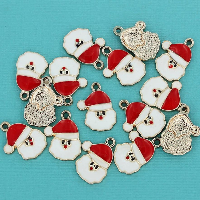 4 Santa Gold Tone Enamel Charms - E087