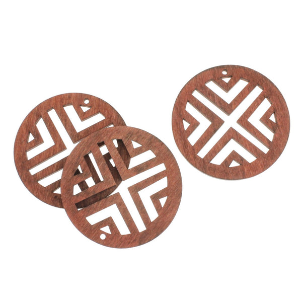 6 Round Natural Wood Charms 2 Sided - WP419