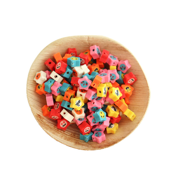 Star Polymer Clay Beads 9mm - Assorted Colours with Expression - 50 Beads - BD1209