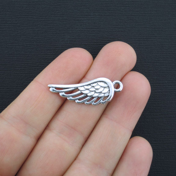 8 Angel Wing Antique Silver Tone Charms - SC3371
