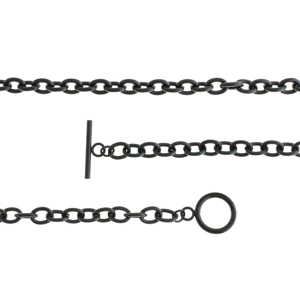 Black Stainless Steel Cable Chain Bracelets 8" - 5mm - 5 Bracelets - N502