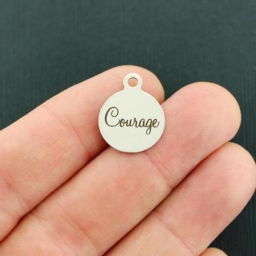Courage Stainless Steel Small Round Charms - BFS002-2580