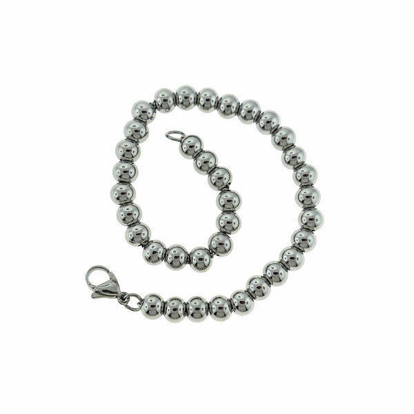 Bracelet Chaîne Câble Acier Inoxydable Avec Perles Intercalaires 8" - 6mm - 1 Bracelet - N647