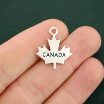 4 Canada Antique Silver Tone Charms 2 Sided - SC7077