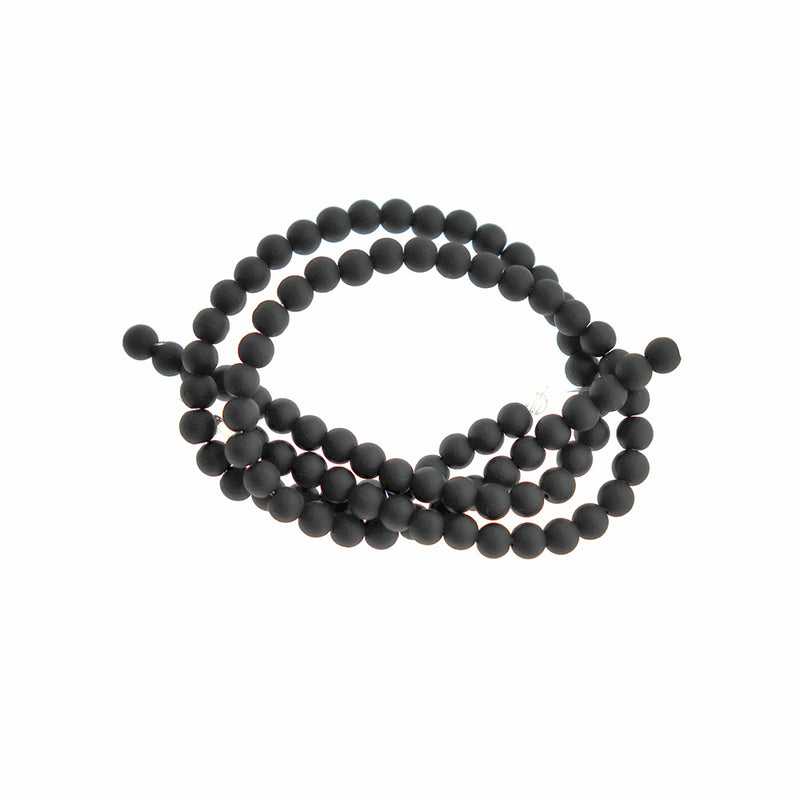 Round Cultured Sea Glass Beads 4mm - Black - 1 Strand 48 Beads - U005