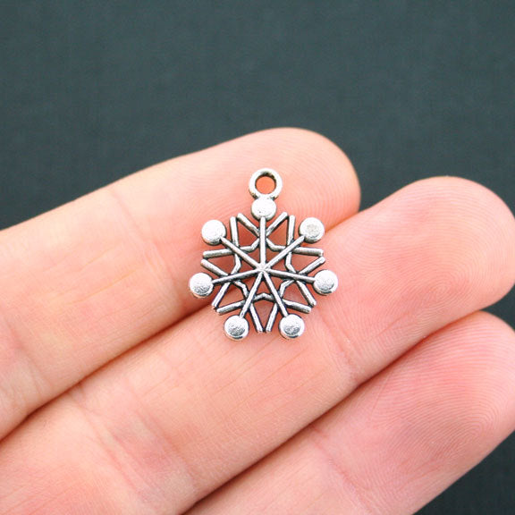 10 Snowflake Antique Silver Tone Charms 2 Sided - SC2262