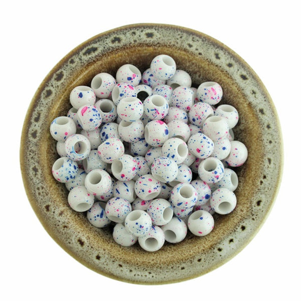 Perles Acryliques Rondes 10mm - Bleu Chiné et Rose - 50 Perles - BD1316