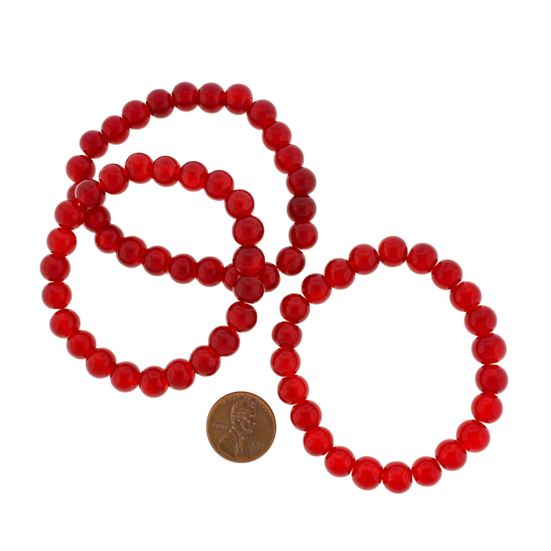 Bracelet Perles Acryliques Rondes - 56mm - Rouge Rubis - 1 Bracelet - BB112
