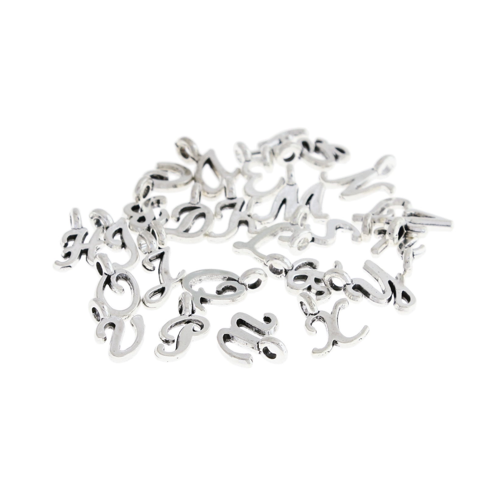 26 Alphabet Cursive Letter Antique Silver Tone Charms - 1 Set - ALPHA3900