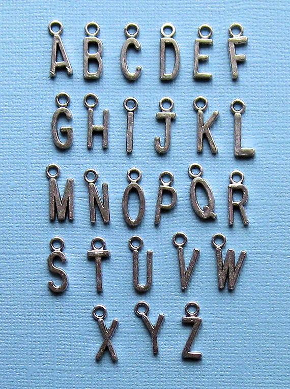 26 Alphabet Letter Silver Tone Charms - 1 Set - SC1040
