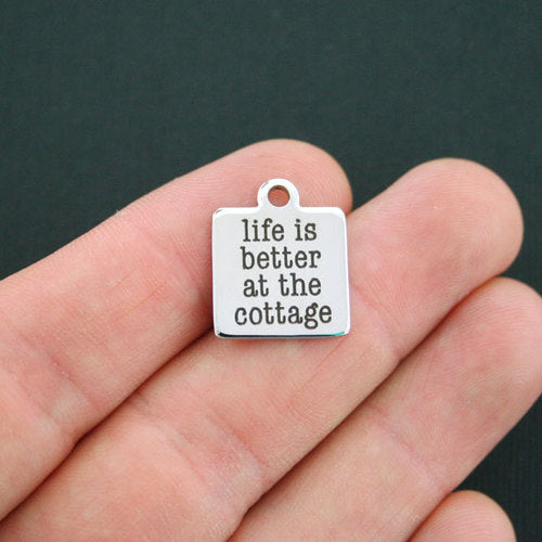 Cottage Stainless Steel Charms - Life is better at the - BFS013-0260