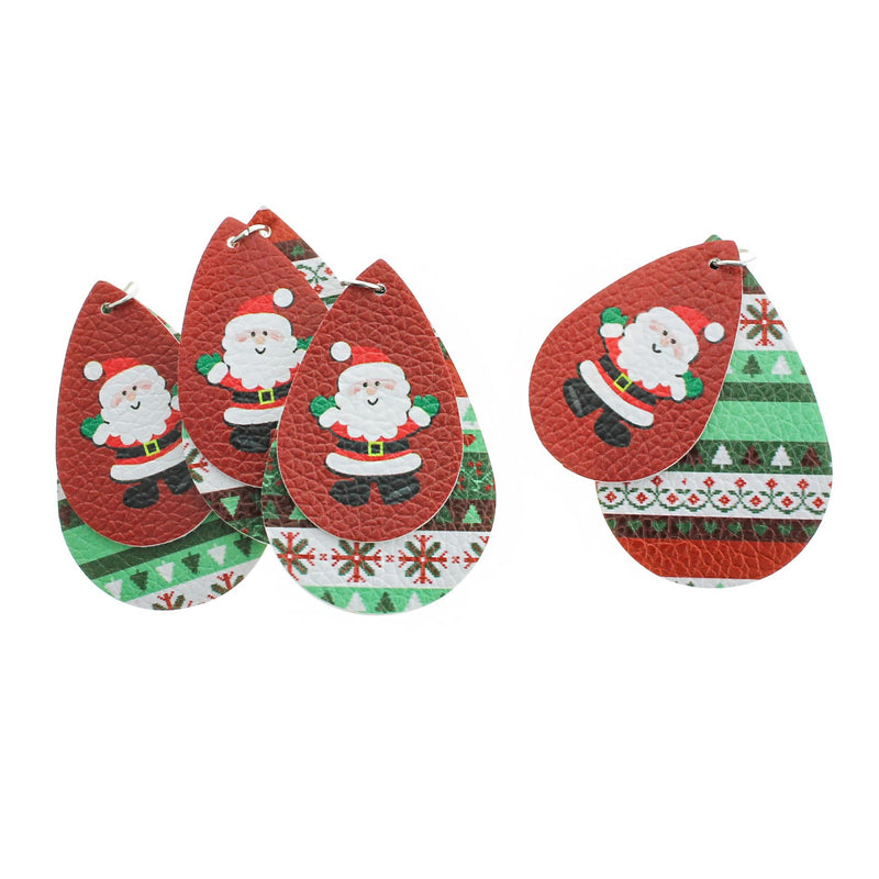 Imitation Leather Teardrop Pendants - Classic Christmas Sweater Santa - 1 Pair 2 Pieces - LP153
