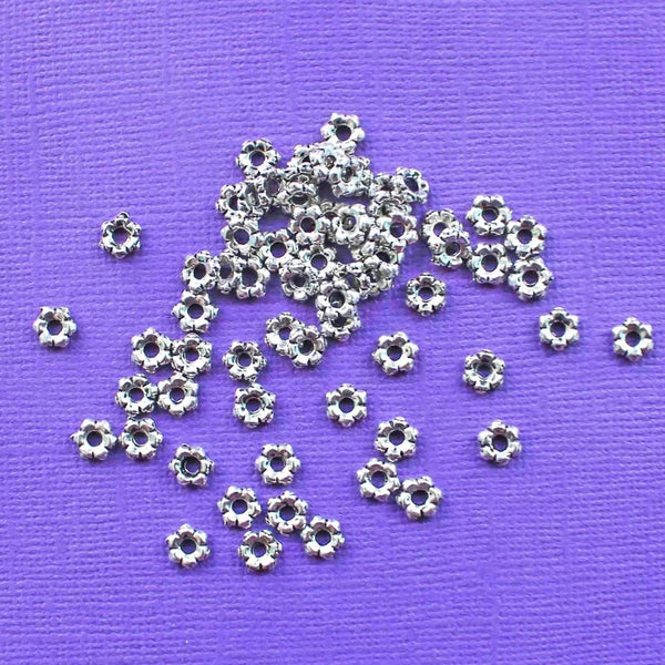 Daisy Spacer Beads 6mm - Silver Tone - 50 Beads - SC6119