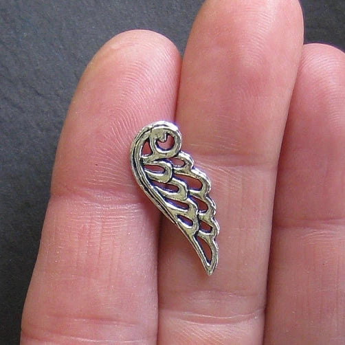 BULK 50 Angel Wing  Antique Silver Tone Charms 2 Sided - SC019