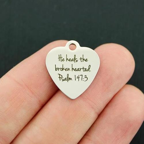 Psalm 147:3 Stainless Steel Charms - He heals the broken hearted - BFS011-2677