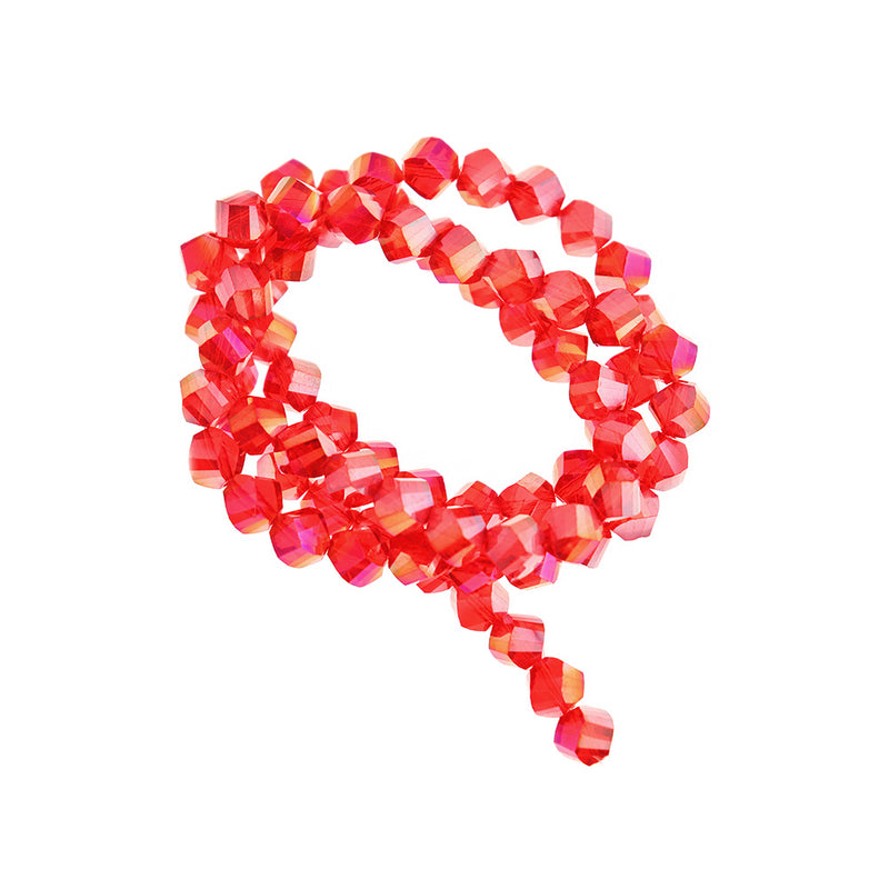 Faceted Glass Beads 8mm - Electroplated Red - 1 Strand 72 Beads - BD1513