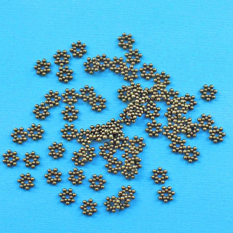 Daisy Spacer Beads 7mm - Bronze Tone - 50 Beads - BC614