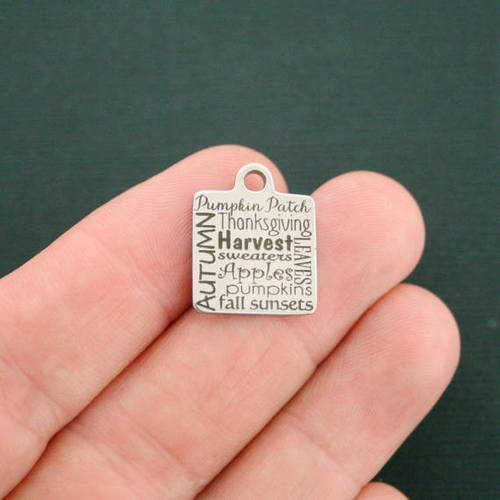 Autumn Word Collage Stainless Steel Charms - BFS013-2690