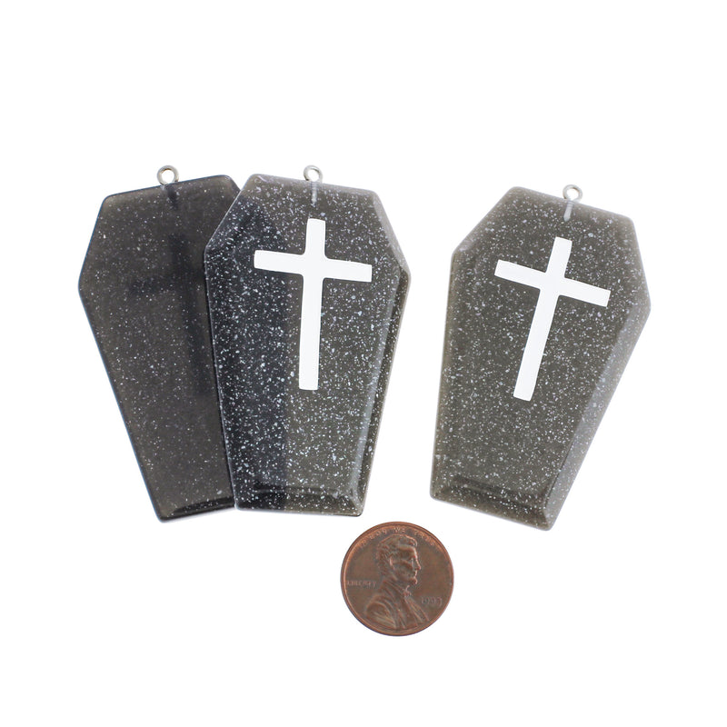 Black Coffin Cross Resin Charm- K509