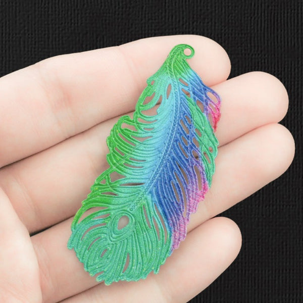 2 Filigree Feather Enamel Charms - E1286