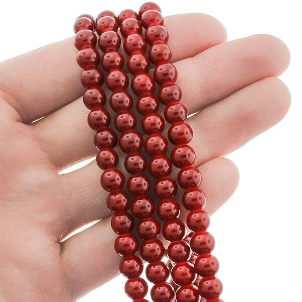 Round Glass Beads 6.5mm - Ruby Red - 1 Strand 145 Beads - BD2715
