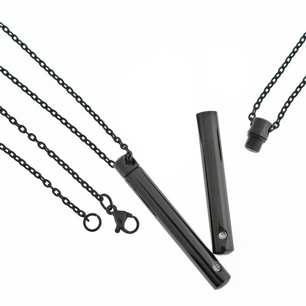 Black Cable Chain Necklace 20" With Cremation Urn Pendant - 2.5mm - 1 Necklace - Z342