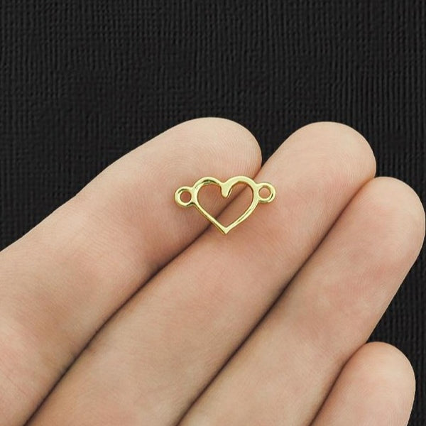 6 Heart Connector Gold Tone Charms - GC416