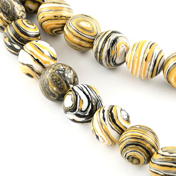 Perles rondes imitation pierres précieuses 8 mm - Noir, blanc et jaune - 1 rang 50 perles - BD265