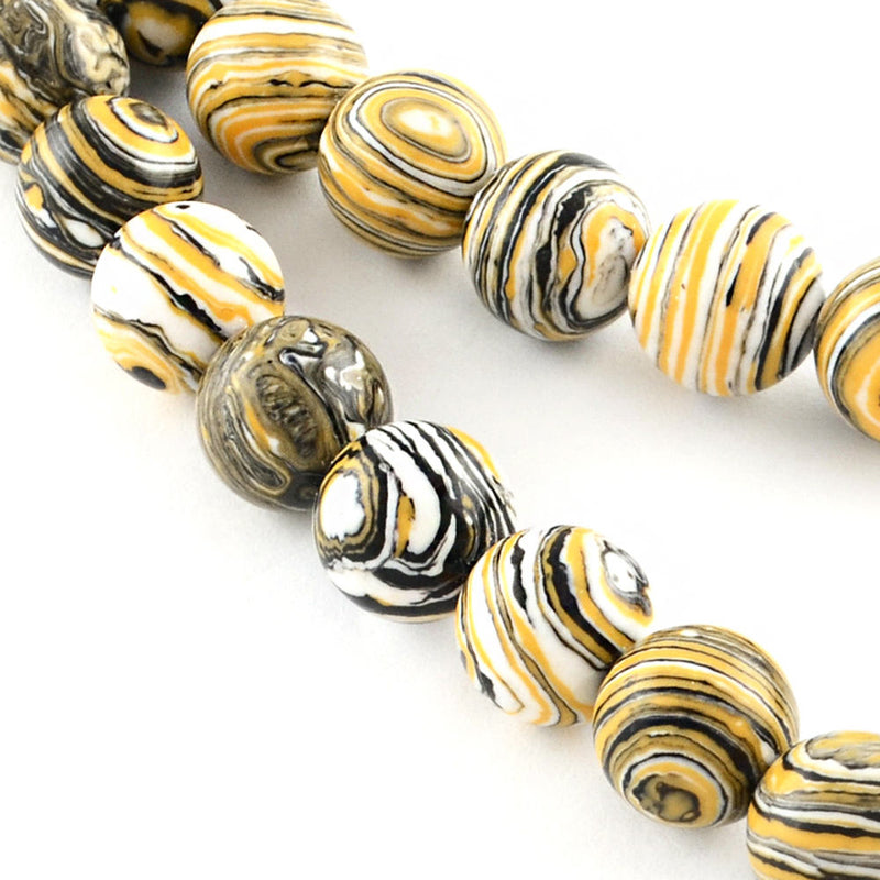 Perles rondes imitation pierres précieuses 8 mm - Noir, blanc et jaune - 1 rang 50 perles - BD265
