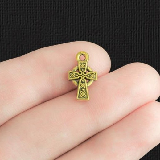12 Cross Antique Gold Tone Charms 2 Sided - GC300