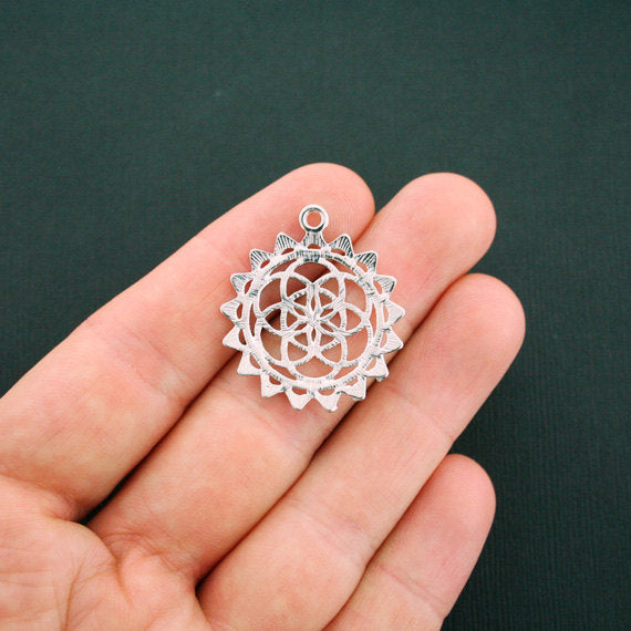 4 Flower of Life Antique Silver Tone Charms - SC5937