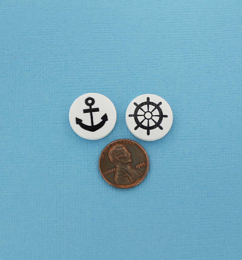BULK 100 Assorted Wooden Nautical Charms 17mm - Z067