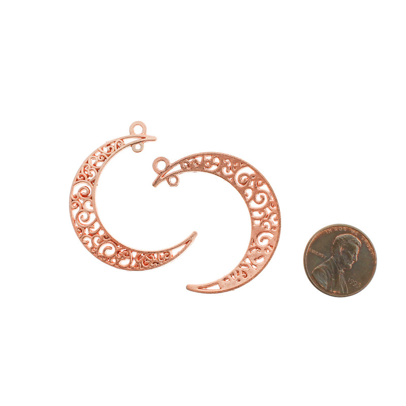 BULK 30 Crescent Moon Rose Gold Charms 2 Sided - GC840