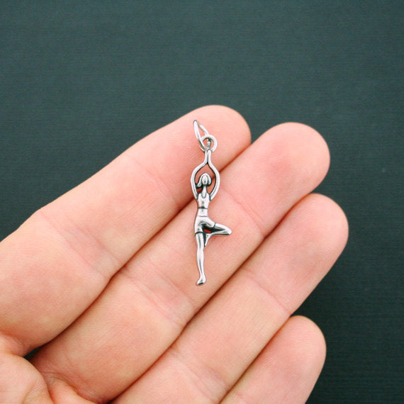 SALE Yoga Pose Silver Tone Stainless Steel Charm - SC6099